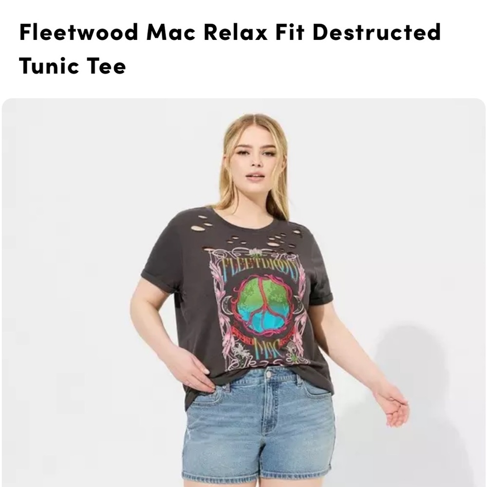 Fleetwood Mac Relax Fit Destructed Tunic Tee - Black Sz 3 TORRID (22/24W)